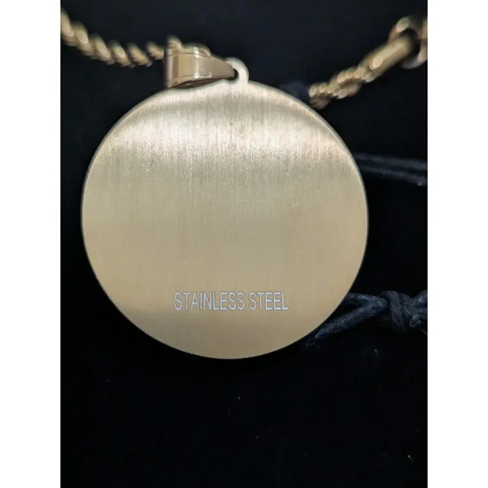 Anthony Jacobs Stainless Steel Lion Pendant Necklace Gold Tone Stone Rhinestone